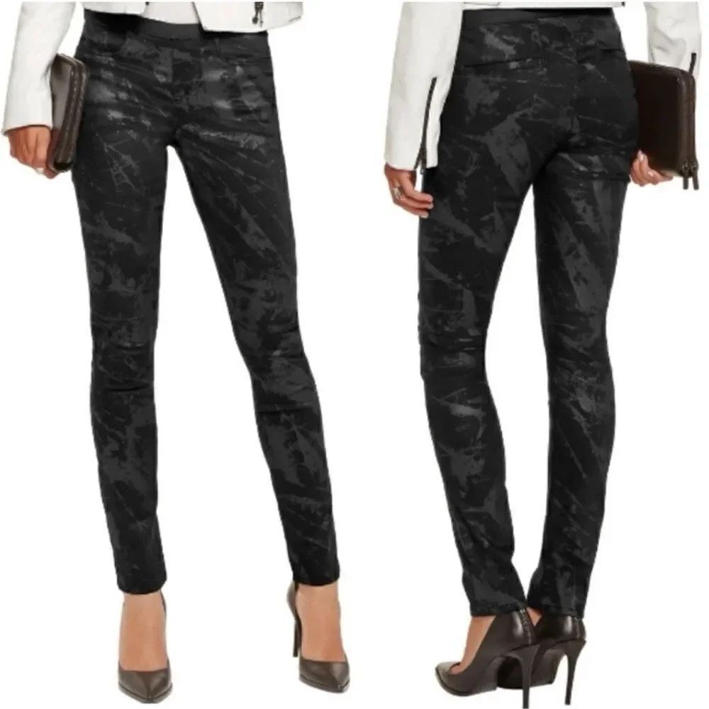Helmut Lang Womens Black Marble Twill Skinny Ankle Pants Size 27